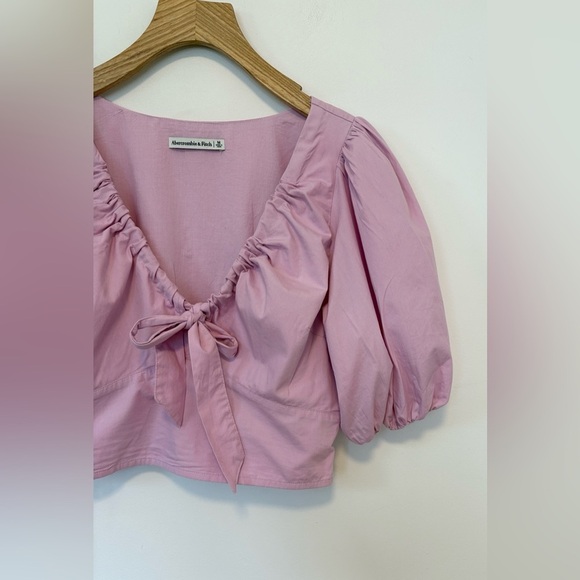 Abercrombie & Fitch Tie Front Puff Sleeves Cropped Top , sz : medium - Picture 3 of 11